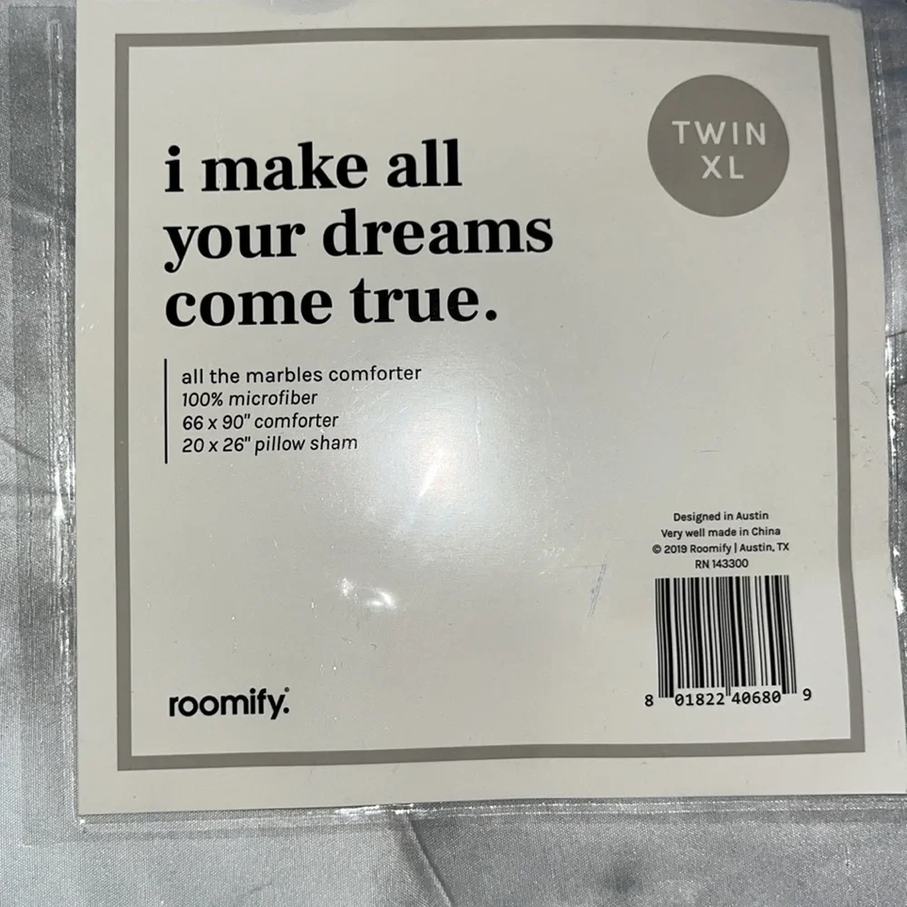 New! Roomify Gray Comforter Twin XL & Sham